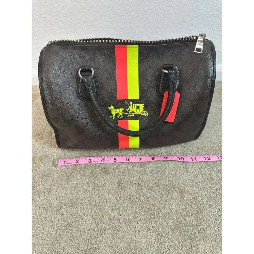 Coach Signature Double Stripe Bennett Heritage Satchel Mahogany Purse - Picture 9 of 12